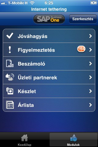 SAP Business One iPhone alkalmazás moduljai