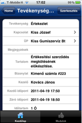 SAP Business One iPhone tevékenység részletek